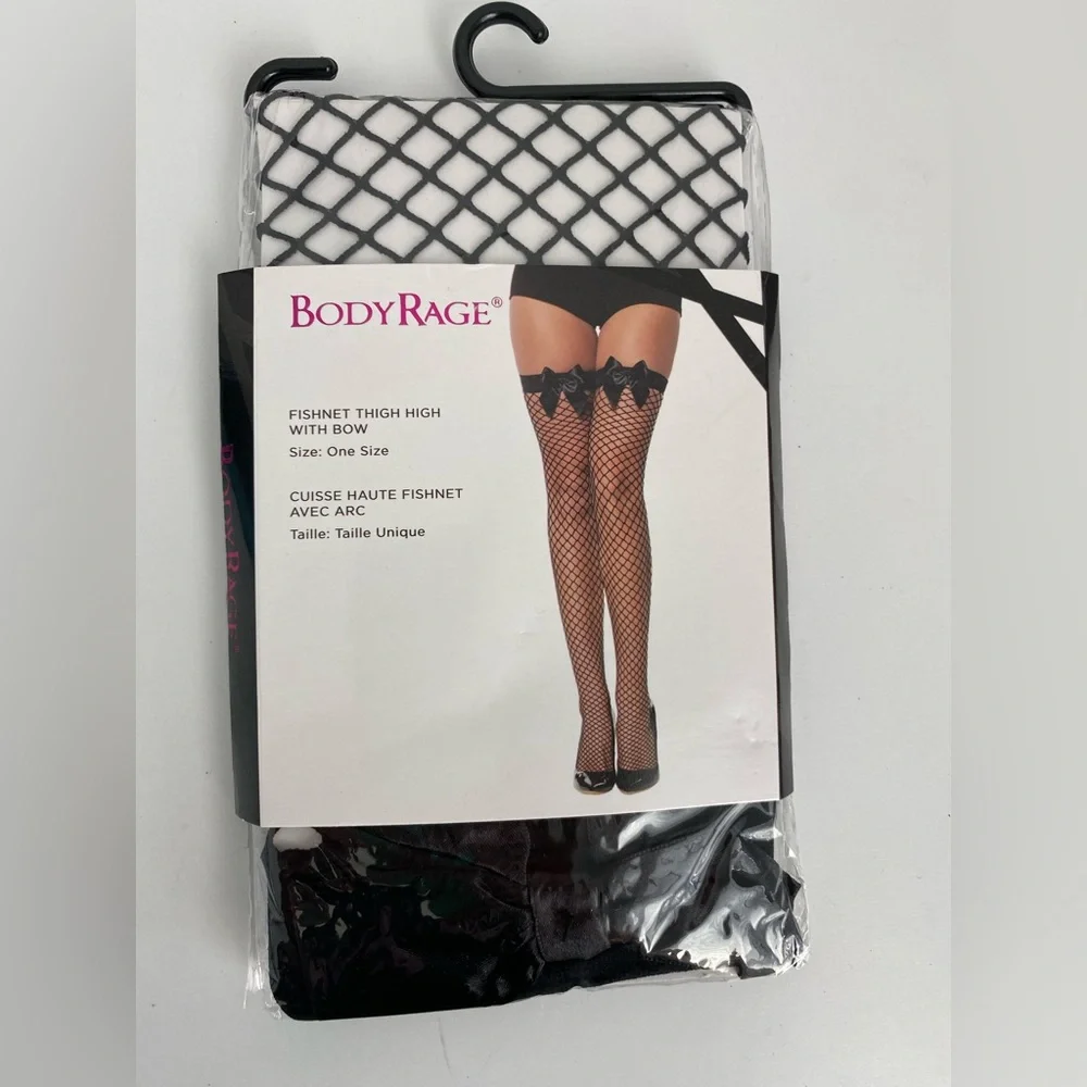 Body Rage black fishnet thigh high with bow women’s one size Spencer’s New